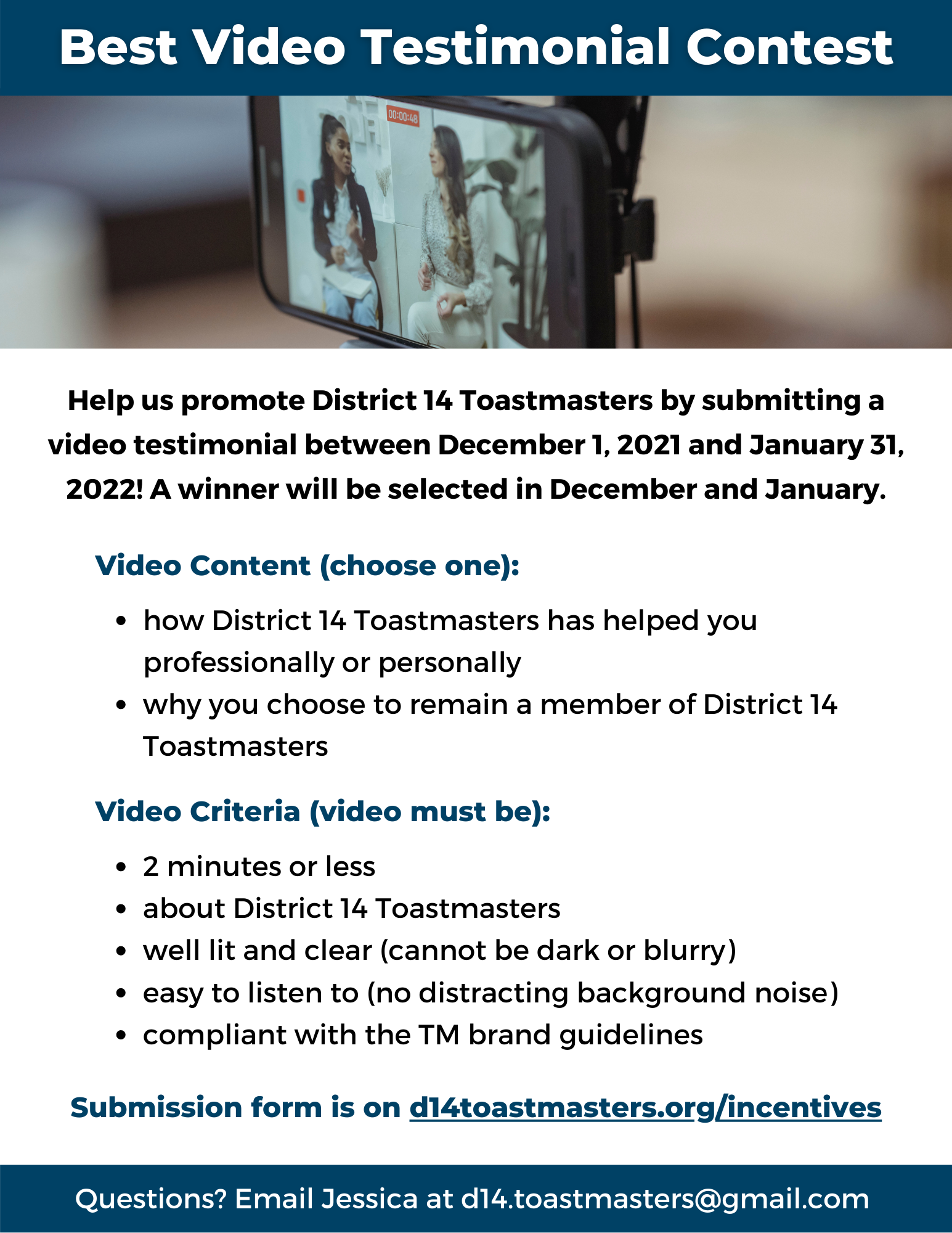 Best Toastmasters Video Testimonial Contest Dec-Jan